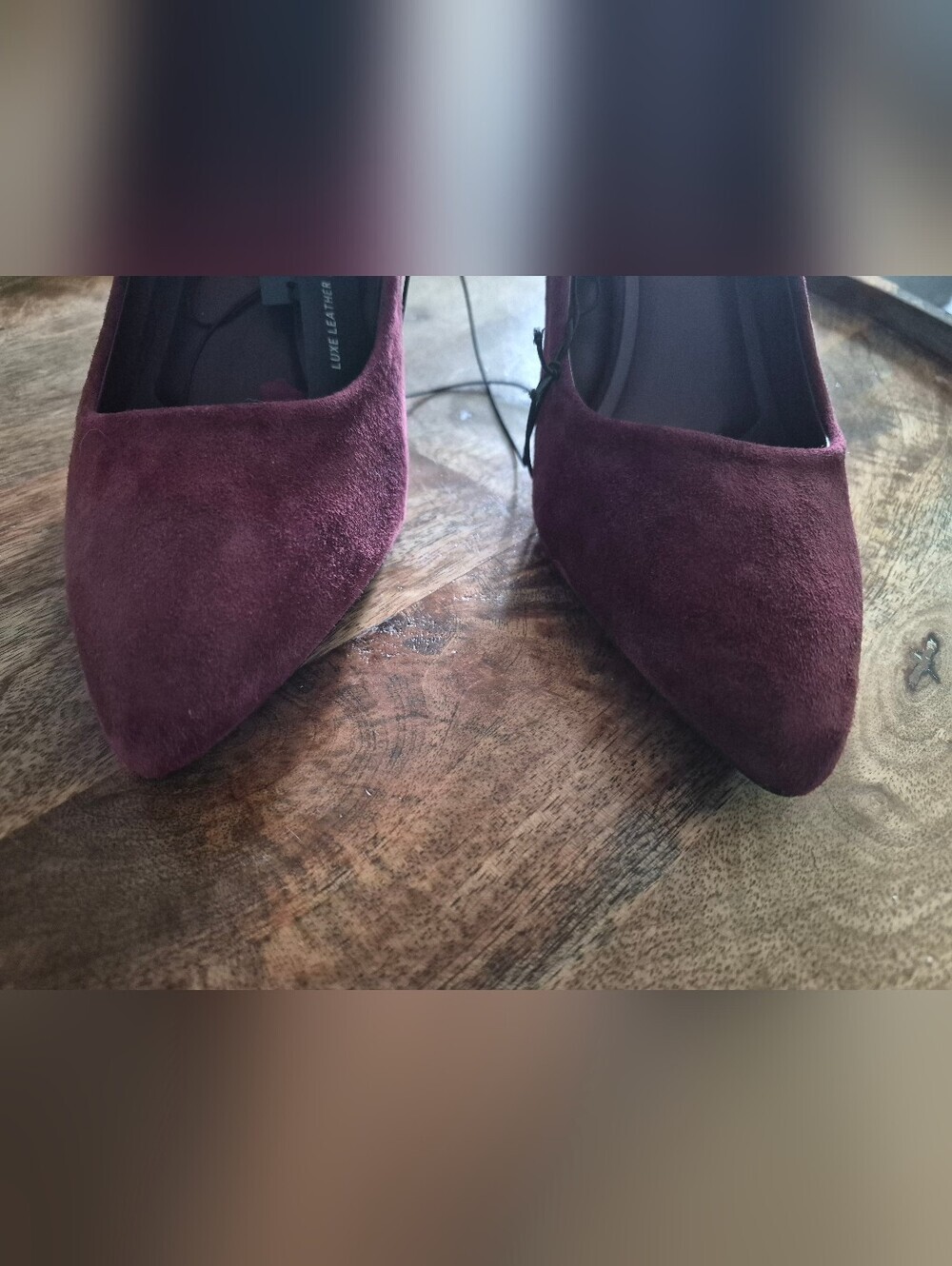 BNWT Tahari Luxe Leather Suede Pointed Toe Stiletto Pump 7.5 Heel Wine Burgundy - Picture 3 of 12